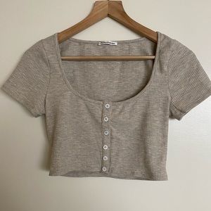 Reformation Button Crop Top in Grey/Beige